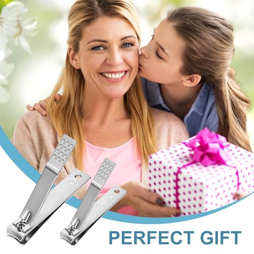 2Pcs Stainless Steel Nail Clippers, 2 Size Heavy Duty Ultra Sharp Straight Nail Clipper Travel Nails Cutters with Anti-Slip Grip for Thick Ingrown Nails, Silver