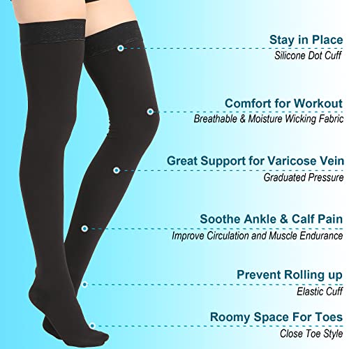 Medical Thigh High Compression Stockings for Women & Men Closed Toe Medium Closed Toe Black