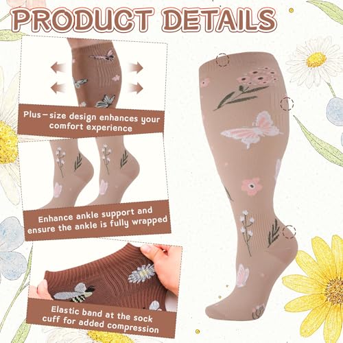 4 Pairs Wide Compression Socks for Women Plus Size Knee High Sock