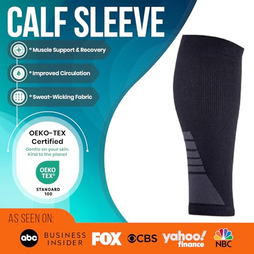 Calf Compression Sleeves for Men and Women - (2 Pair) Footless Compression Socks Support for Running, Cycling, Sports - Leg Sleeve Brace, Helps with Pain Relief Small Black (2 Pairs)