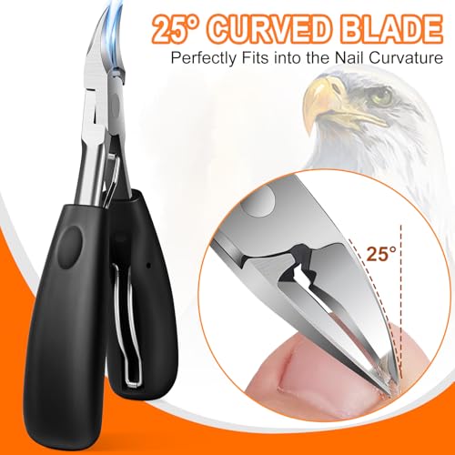 DRMODE Toenail Clippers for Thick Nails for Seniors, Angled Head 4pcs Toenail Clippers-black