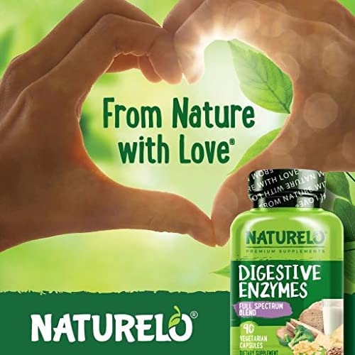 NATURELO Digestive Enzymes with Ginger, 90 Vegan Capsules, 2 Pack | Full Spectrum Support, Broad Blend of 15 Digestive Enzymes for Men and Women Unflavored 90 Count (Pack of 2)