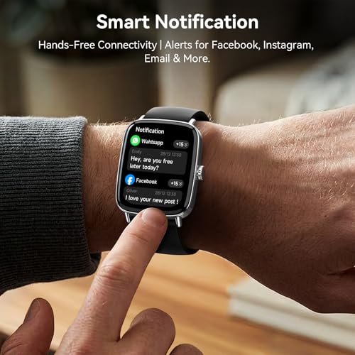Smart Watch for Women Men, 1.85" HD AMOLED Fitness Tracker (Answer/Call) with 24/7 Heart Rate/Sleep/SpO2 Monitor for iPhone & Android, 120+ Sports Modes Smartwatch with IP68 Waterproof, 2 Bands Black