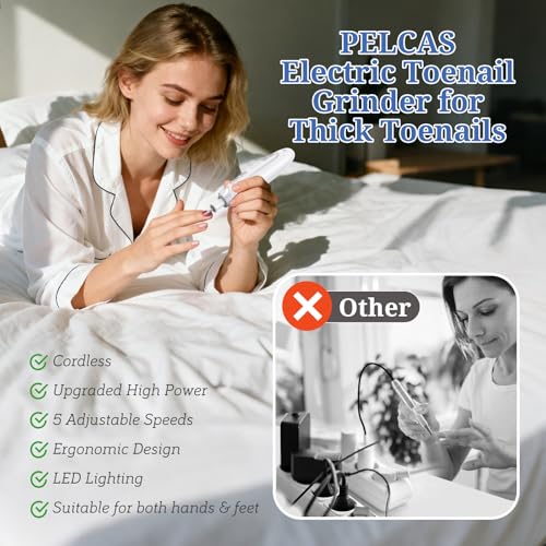 PELCAS Electric Nail File, Manicure and Pedicure Kit 5 Speeds & LED Light Silver