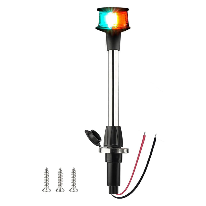 Bow Light LED Boat Navigation Lights Red and Green Bi-Color Lighting Pole Removable Plug in Base 12 Inches
