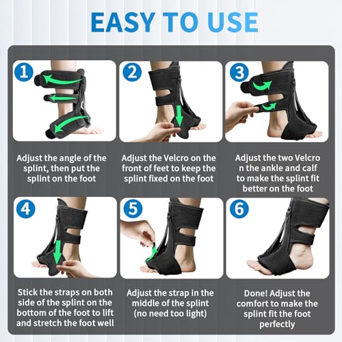 Plantar Fasciitis Night Splint, Adjustable Planters Facetious Orthotic, 3 straps Drop Foot Brace, Night Splint for Plantar Fasciitis for Men Women , Achilles Tendonitis Support & Pain Relief, Black
