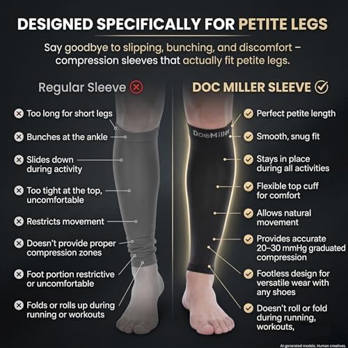 Doc Miller Calf Compression Sleeves for Petite Women & Men, 20-30 mmHg Large Black