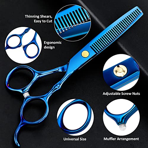 Professional Hair Cutting Scissors Sets Stainless Steel Barber Hairdressing Scissors Multifunctional Salon Thinning Scissors Straight Shears Tools for Men Women Home Use (Blue) Blue