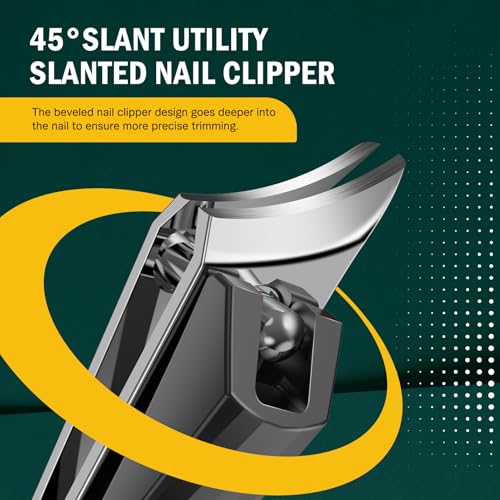 FVION Slanted Edge Nail Clippers - Angled Curved Blade Ingrown Nail Clipper for Thick Toenails, Podiatrist Toenail Clippers for Men and Women (Black) Black
