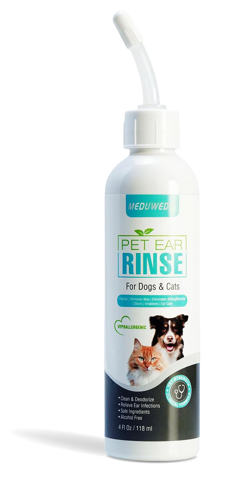 MEDUWEDU Pet Ear Care Set – Ear Cleaning Solution + Cotton Swabs for Dogs & Cats