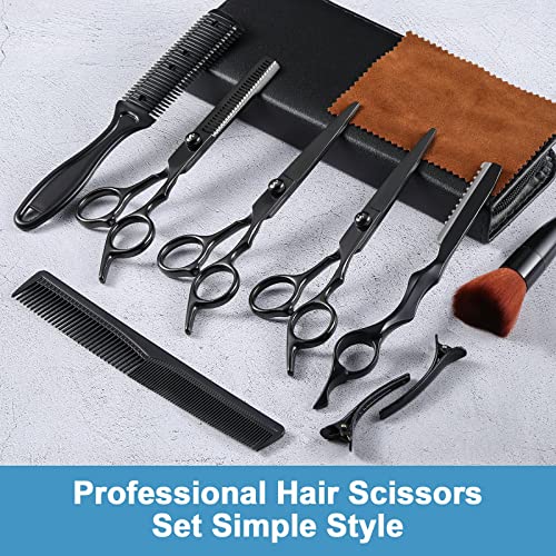 11Pcs Professional Hair Scissors Set,Stainless Steel Barber Supplies Including Straight Shears, Thinning Shears, and Hair Thinning Knife Multifunctional Salon Tools and Gifts for Friends and Family Black