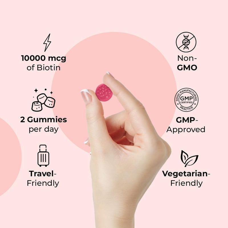 LifeCentric Health Biotin Gummies for Adults | Max Strength Biotin 10000mcg | Chewable Biotin Supplement for Women and Men | 100 Count Vegan Hair Gummies for Hair Skin and Nails
