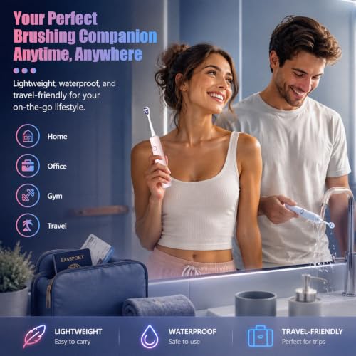 LBO Blue Light Electric Toothbrush for Adults 2 Brush Head, Professional 460nm Whitening Tech, 56,000VPM Sonic & Oscillating Cleaning Long-Lasting Battery -More Replacement Brush Head for Sale