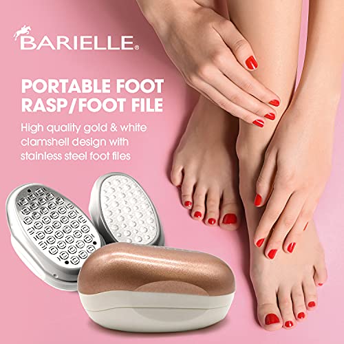 BARIELLE Portable Oval Gold & White Clamshell Foot File/Foot Rasp with 2.5oz Total Care Foot Cream 2-PC Foot Care Set
