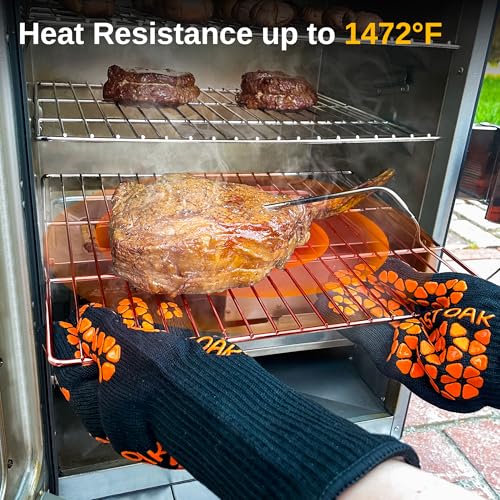 East Oak BBQ Gloves, 1472℉ Heat Resistant Gloves, Silicone Non-Slip Grill Gloves for Smoker, Fire Pits, Barbecue, Cooking, Black
