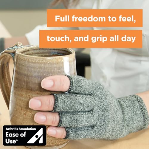 IMAK Compression Arthritis Gloves - Fingerless, Support for Joint Pain & Circulation, Unisex, Compression Gloves Small Grey