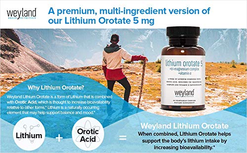 Lithium Orotate 5mg + Tri-Magnesium Threonate, Taurinate, Malate + Glycine + Vitamin E, 60 Vegetarian Capsules (Pack of 2) 60 Count (Pack of 2)