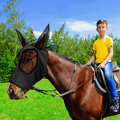 Frienda 4 Pcs Horse Fly Masks for Horses Fly Mask for Horses with Ears Protection Horse Mask Smooth Elastic Fly Mask with Sun Protection for Horses(Purple, Blue, Pink, Black, Large) Purple, Blue, Pink, Black - BeesActive Australia
