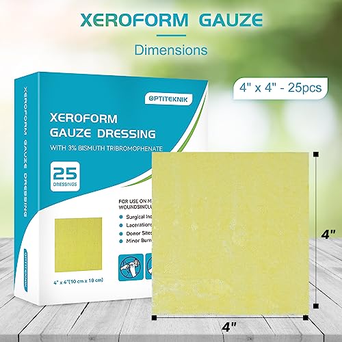 Xeroform Petrolatum Dressing Non-Adherent Occlusive Fine Mesh Gauze Pad, Gentle Patch for Burns, Laceration, Surgical Incisions & Skin Grafts (4"x4" Pack of 25) 4"x4" pack of 25