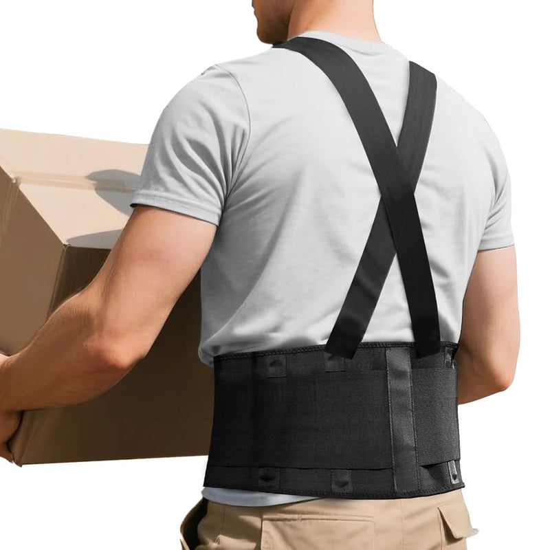 FITTOO Working Lumbar Lower Back Brace Support Belt with Adjustable Straps - Back Pain Relief, Injury Recovery, Heavy Lifting Support, Back Brace with Suspenders Black X-Large (Pack of 1)