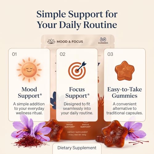 Saphire Happy Chews Saffron Gummies, 60 Count Vegan Daily Wellness Supplement Red