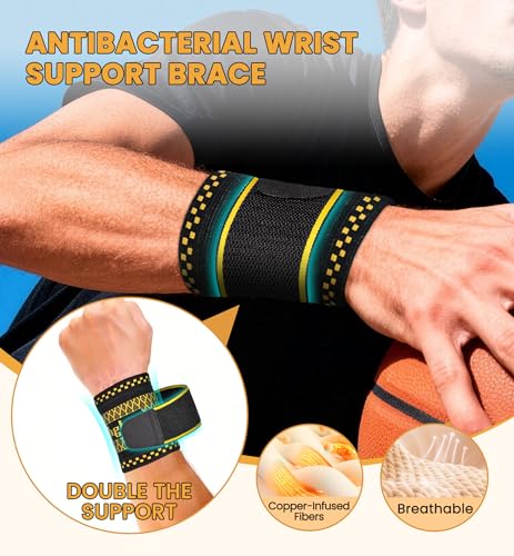 Copper Infused Compression Wrist Support Brace with Adjustable Wrap, Medium