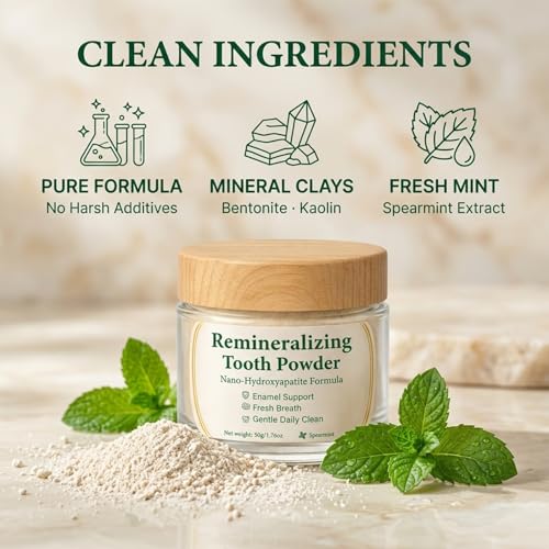 Remineralize Tooth Powder - Oral Care Remineralizing Tooth Powder with Hydroxyapatite, Tooth Whitening Powder Fluoride-Free for Gentle Clean, Fresh Breath & Enamel Care, Mint Flavor 1