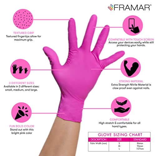 FRAMAR Pink Gloves Disposable Latex Free, Pink Nitrile Gloves Small, Salon Small (Pack of 100)