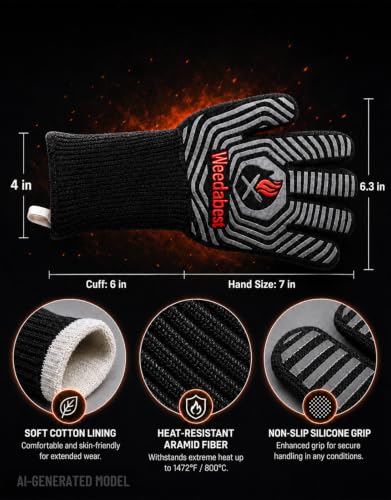 Hot BBQ Gloves Heat Resistant Kitchen Oven Mitts Professional Long Heat Resistant Cooking Gloves for Grill,Grilling,Smoker,Barbeque,13.5 inch-Gray Gray One Size Fits Most