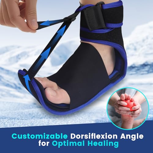 NEWGO Bundle of Plantar Fasciitis Night Splint and Foot Ice Pack Slippers