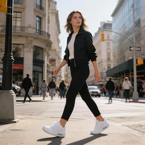 RUIDENG Platform Sneakers for Women Air Cushion | Walking Shoes Women Comfortable All Day | Thick Rocker Bottom 7.5 White