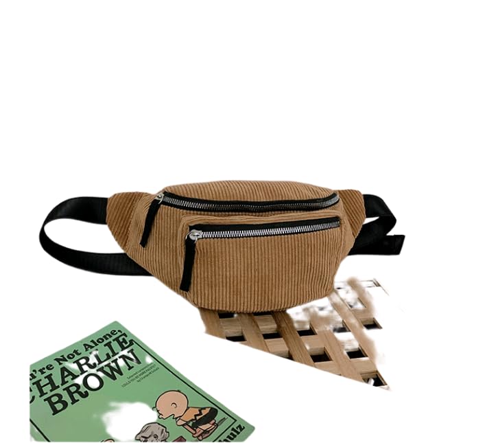 Fashion Corduroy Waist Pack Zipper Chest Fanny Pack Adjustable Belt Bag Cell Phone Wallet Purse for Sport Travel Brown