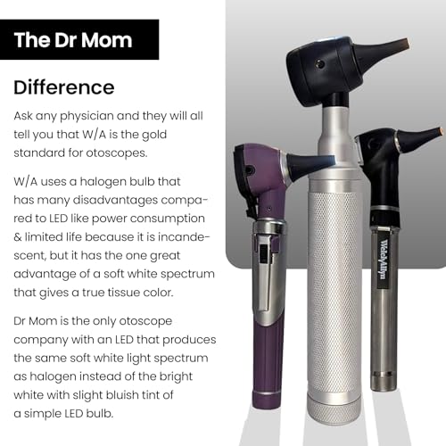 5th Gen Dr Mom Professional Otoscope - Full-Size with Our Largest Lens, Complete with Batteries and Hard Travel Case 1 Count (Pack of 1)