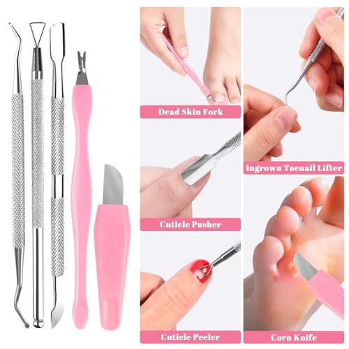 Professional Foot Care Kit, 30-Piece Pedicure Set with Foot File, Callus Shaver, Hard Skin Remover (Pink) Pink