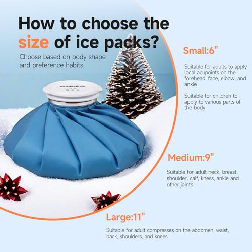 ANMIA Ice Pack Bags with Wrap for Injuries Reusable, Cold Pack Water Bag Hot Bag for Pain Relief, Leak-Proof Elastic Ice Bag, Size 9'' 9" with Wrap