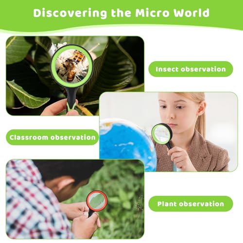 12 Pack 10X Magnifying Glass, 60mm Handheld Reading Magnifier for Seniors, Shatterproof Glass Lens with Non Slip Rubber Handle for Reading and Nature Exploration Orange and Green