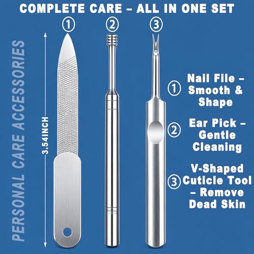 Heavy Duty Nail Clipper Set for Thick Nails Seniors, Toenail and Fingernail Clippers 5-Piece Grooming Kit with Long Handle Toenail Cutter & Slant Edge Trimmer, Unique Gift Ideas for Men and Women