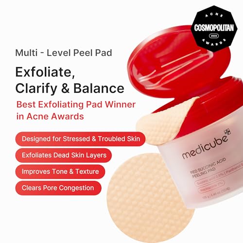 medicube Toner Pads Red Succinic Acid Panthenol Pad for Facial Peeling Red Succinic Acid Pads 70 Count (Pack of 1)