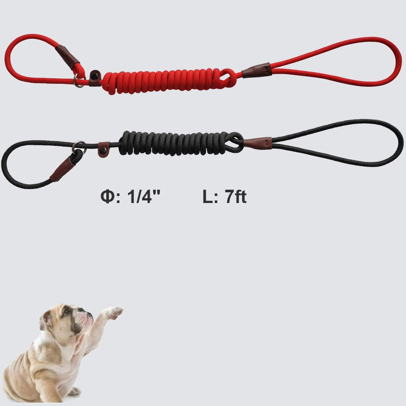 BTINESFUL Slip Lead Dog Leash, Strong Nylon Rope , 1/4 & 1/2 inch Diam Dog Training Lead for Small Medium Large Dogs (1/4" * 7 FT, Black) 1/4" * 7 FT - BeesActive Australia