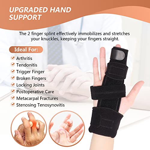 Trigger Finger Splint Finger Brace for 2 Fingers Reversible Finger Splints for Mallet Finger Broken Finger Arthritis Metacarpal Fracture Hand Brace with Finger Support Joints Immobilizer-L/XL L/XL