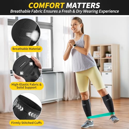 CAMBIVO Calf Compression Sleeves with Side Stabilizers for Men & Women - Shin Splint Support, Leg Brace Guard for Running XX-Large Black