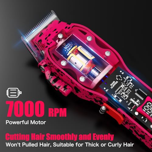 Professional Hair Clippers for Woman, Cordless Barber kit for Hair Cutting & Grooming, Hair Clippers Set for Barber Haircut with LED Display 8 Fade Taper Combs(Pink) Pink