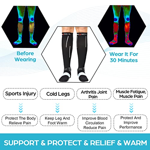 NEENCA Compression Socks, Medical Athletic Calf Socks for Injury Recovery & Pain Relief, Sports Protection—1 Pair, 20-30 mmhg Medium Black White