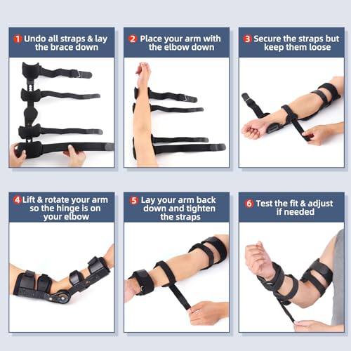 Hinged ROM Elbow Brace Adjustable Post OP Elbow Support - Arm Stabilizer Splint for Surgery, Dislocation, Ligament & Tendon Repair Recovery w/Sling Fits Men & Women (Right) Right