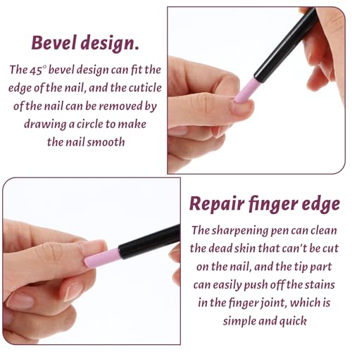 10Pcs Pumice Stone Nail Cuticle Pushers, Black Pink Plastic Handle Nail Art Pen Cuticle Remover Trimmer for Household Beauty Salon Peeling Dead Skin Repairing