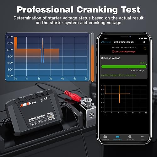ANCEL BM300 12V Battery Monitor with Charging, Cranking System Test & Alarm Black
