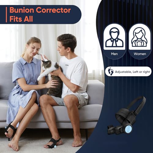 Bunion Corrector for Women & Men, Adjustable Knob Dual-Action Bunion Splint with Silicone Pad - Orthopedic Toe Straightener & Separator for Hallux Valgus Relief, Fits Left/Right Feet (Black) Black