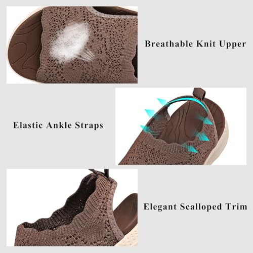 Womens Orthopedic Walking Sandals Arch Support Comfort Slip-On Sport Sandals Open-Toe Athletic Sandals for Plantar Fasciitis Summer Beach Casual 8 Mocha