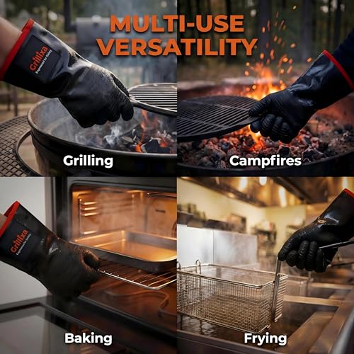 932°F Heat Resistant BBQ Grill Gloves, Extra-Thick Cotton Lining, 14 in, XL Roomy Fit-14INCH-932℉-PRO