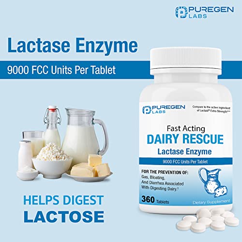 Puregen Labs Dairy Relief Fast Acting Lactase Enzyme 9000 FCC - 360 Tablets 1